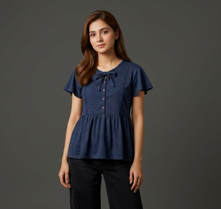 Navy Peplum Top