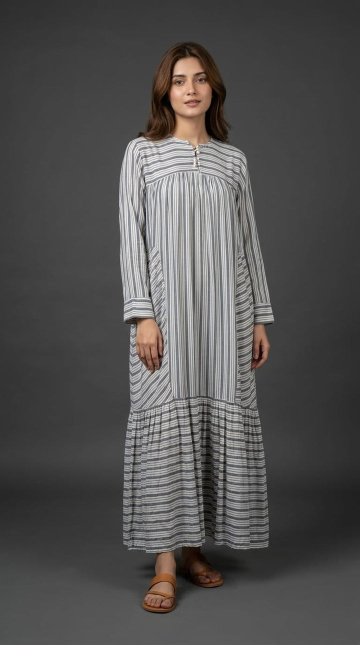 Grey &amp; White Striped Maxi