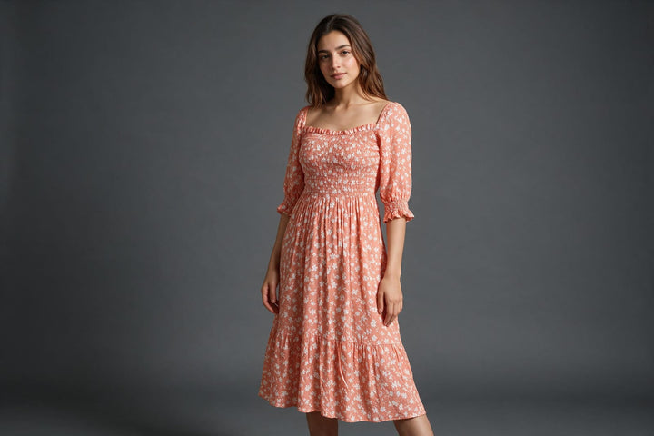 Pink Floral Smocked Maxi Dress