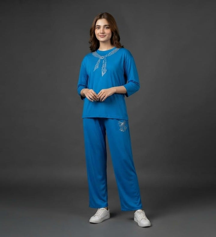 Blue Embroidered Lounge Co-Ord Set