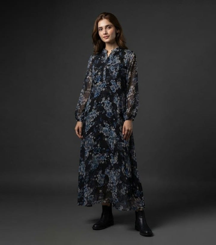 Black Floral Print Maxi