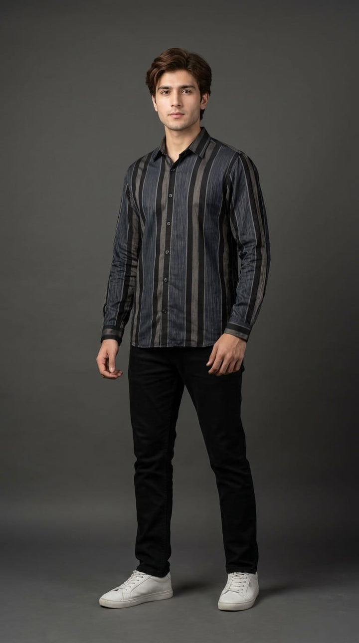 Charcoal Striped Casual Shirt