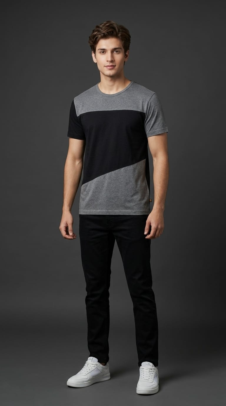 Black &amp; Grey Color Block Tee