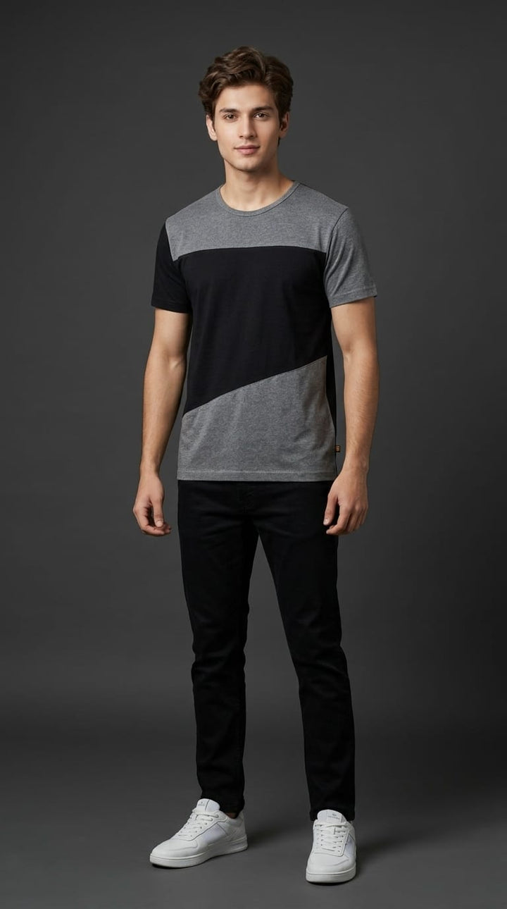 Black &amp; Grey Color Block Tee
