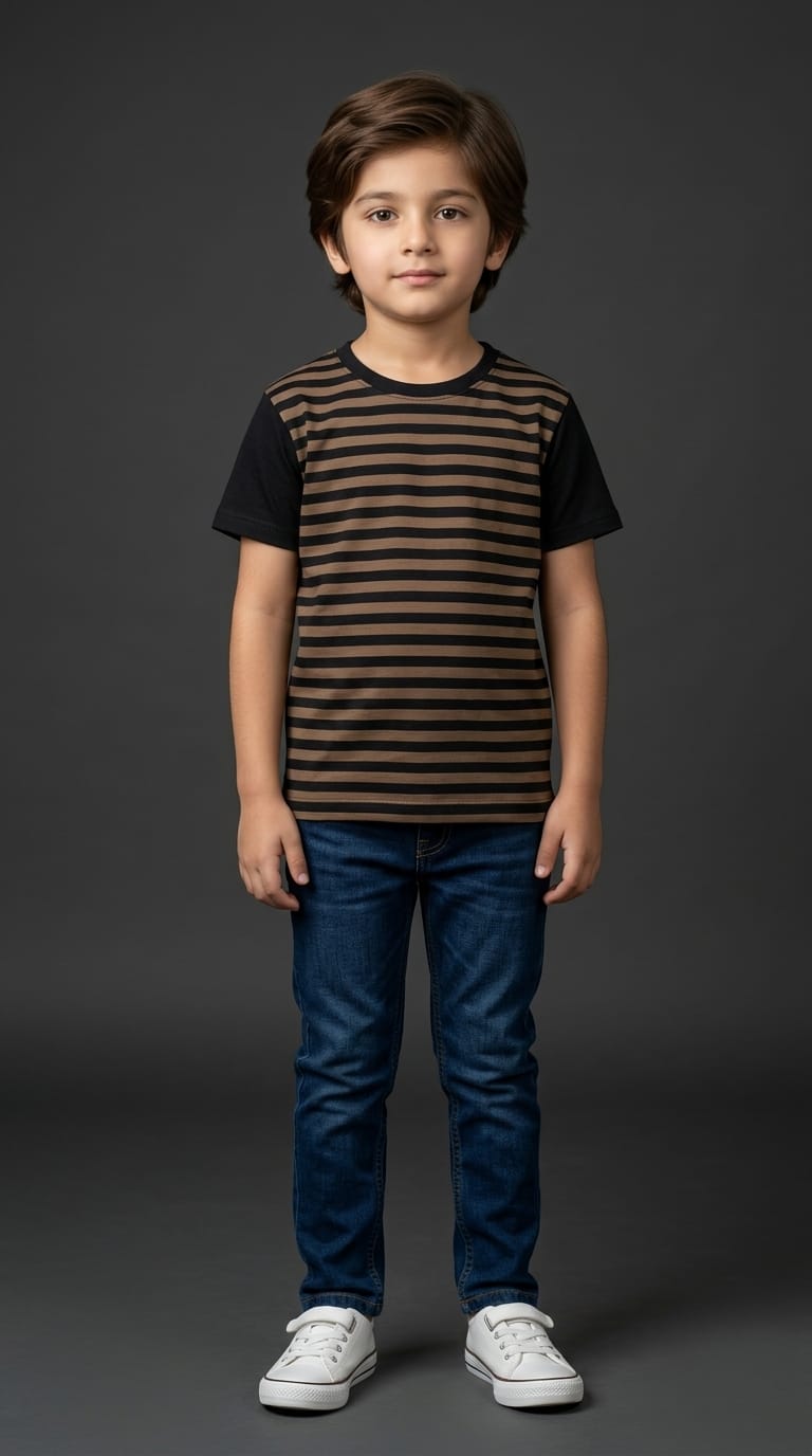 Boys Black &amp; Brown Striped Tee