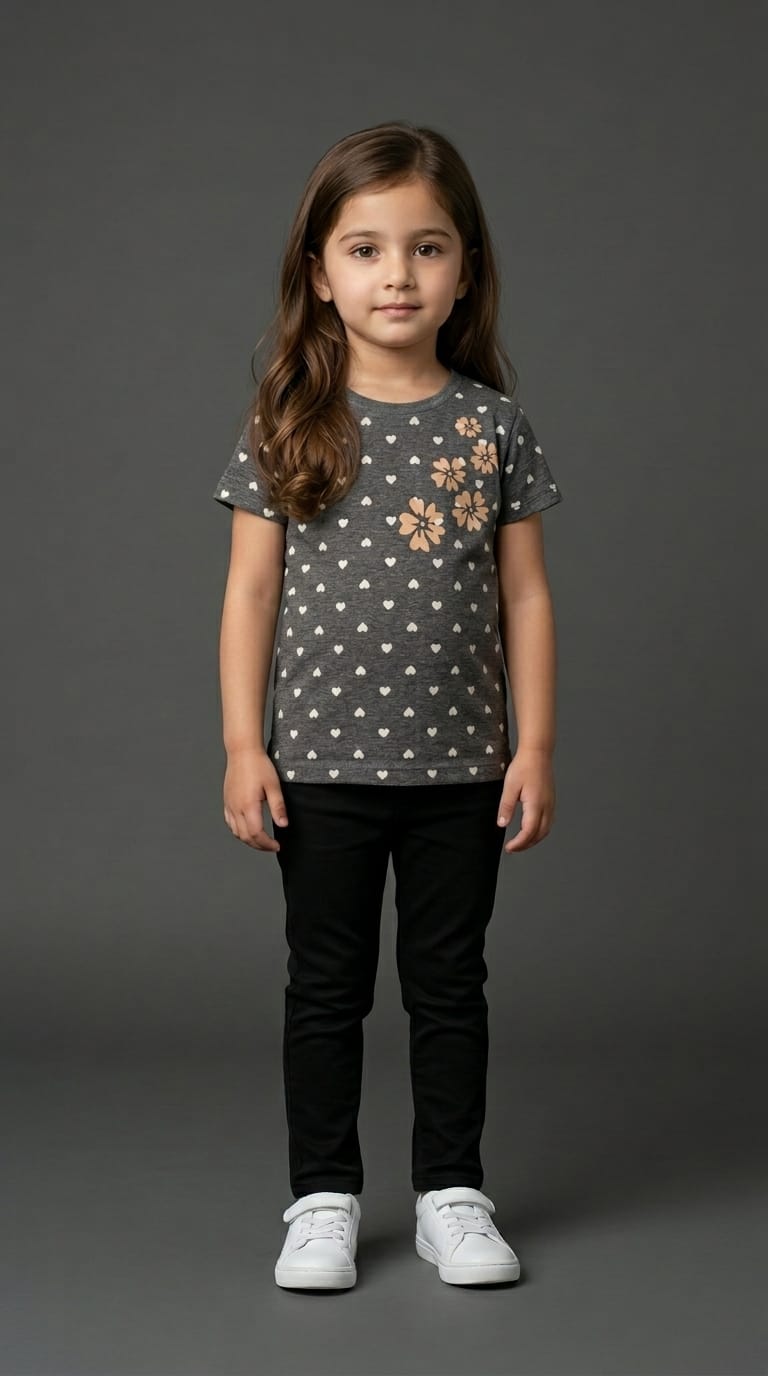 Girls Flower Print Grey