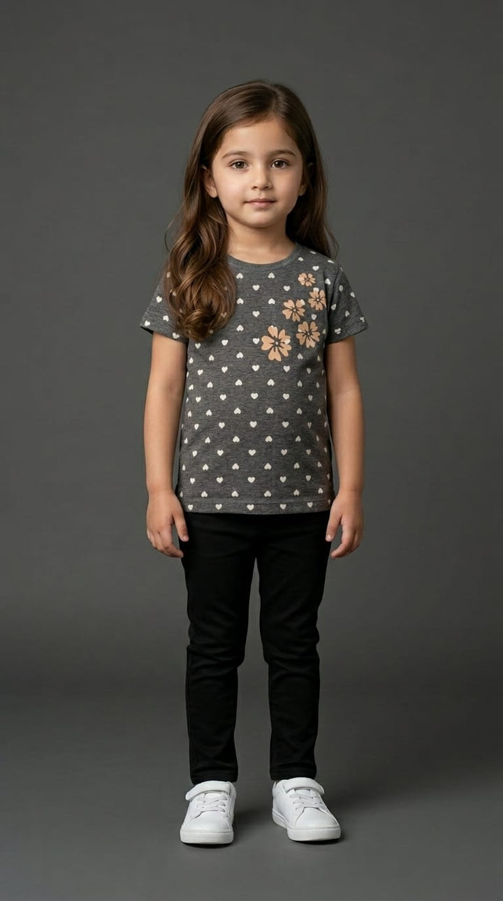 Girls Flower Print Grey
