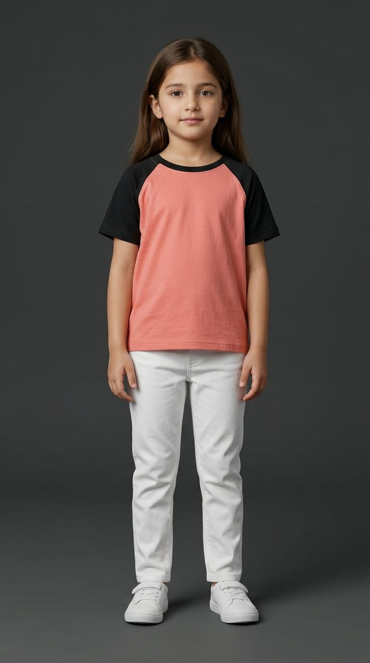 Girls Pink &amp; Black Raglan Tee