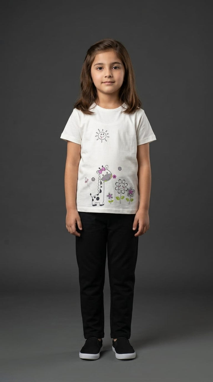 Girls Giraffe Graphic Tee – White