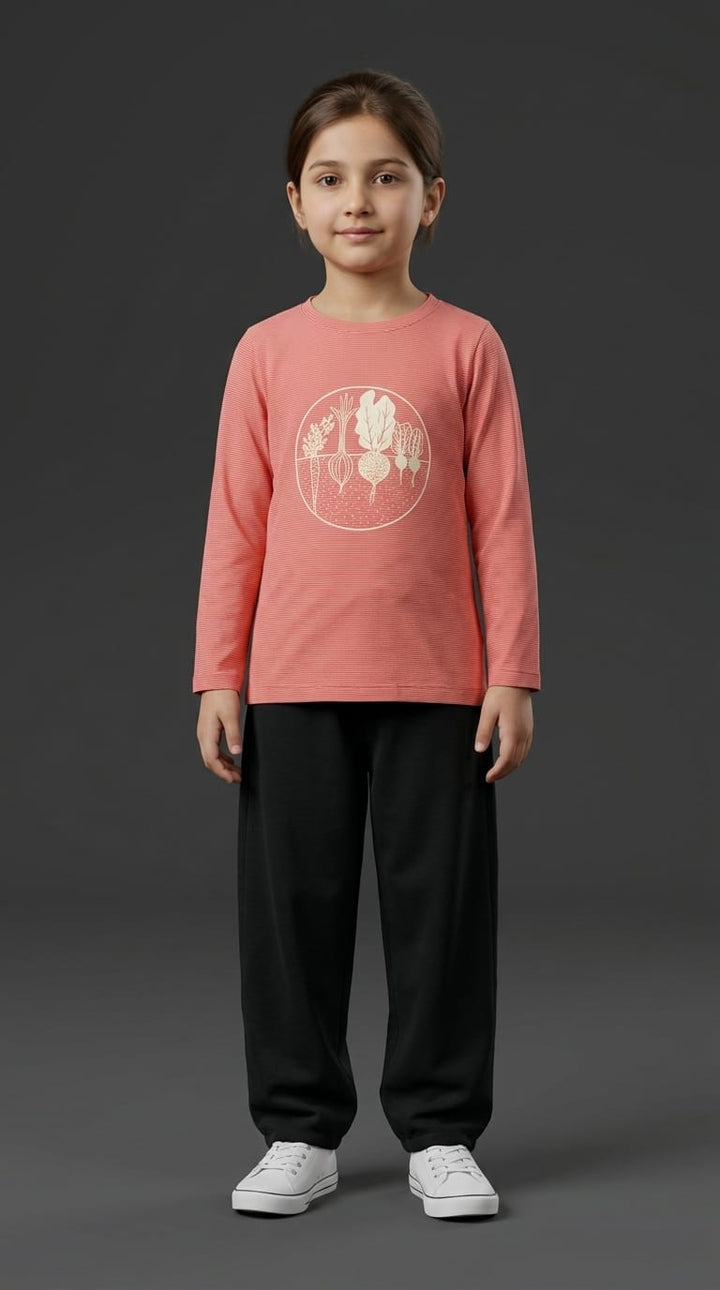 Girls Coral Nature Graphic Tee Full-Sleeve
