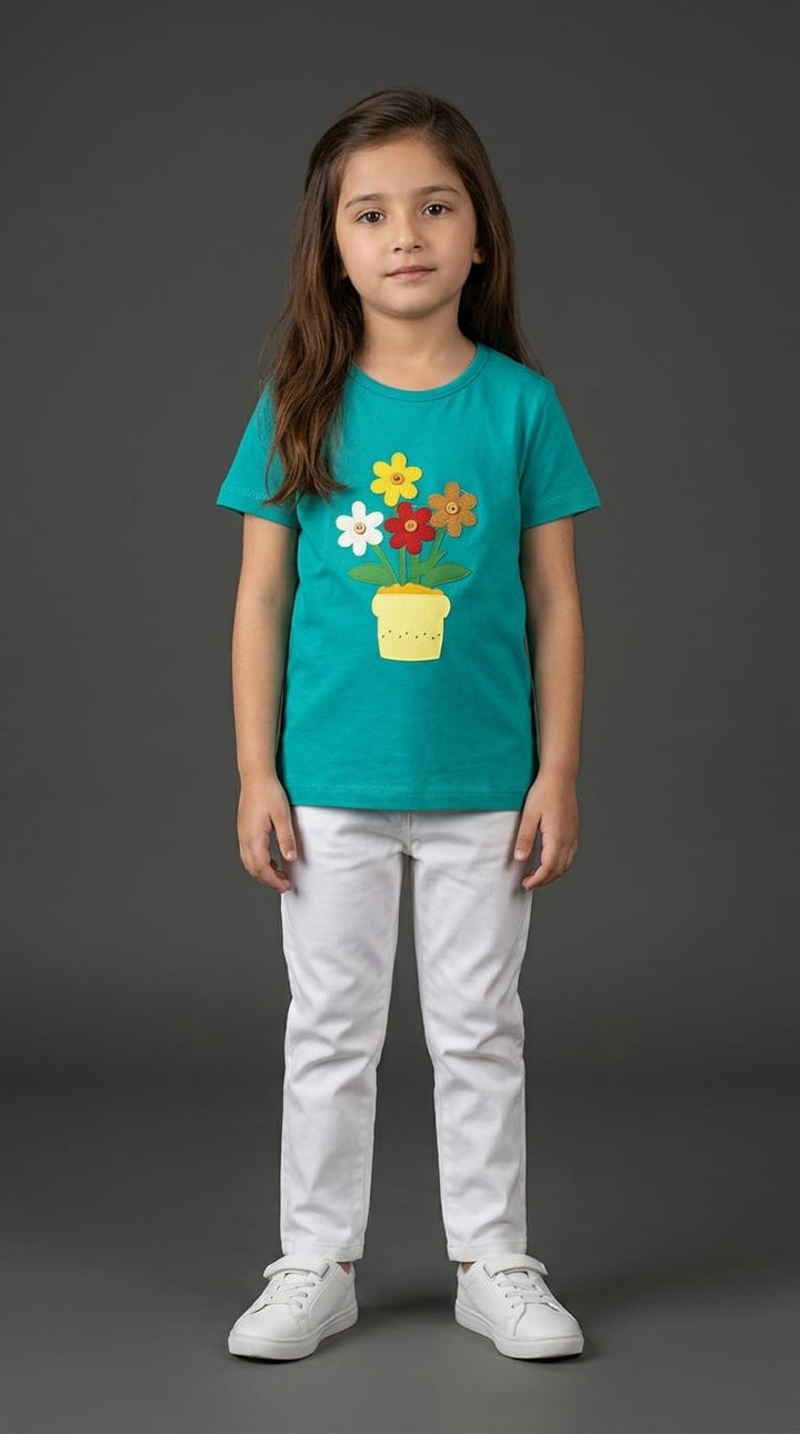 Girls Floral Teal Tee