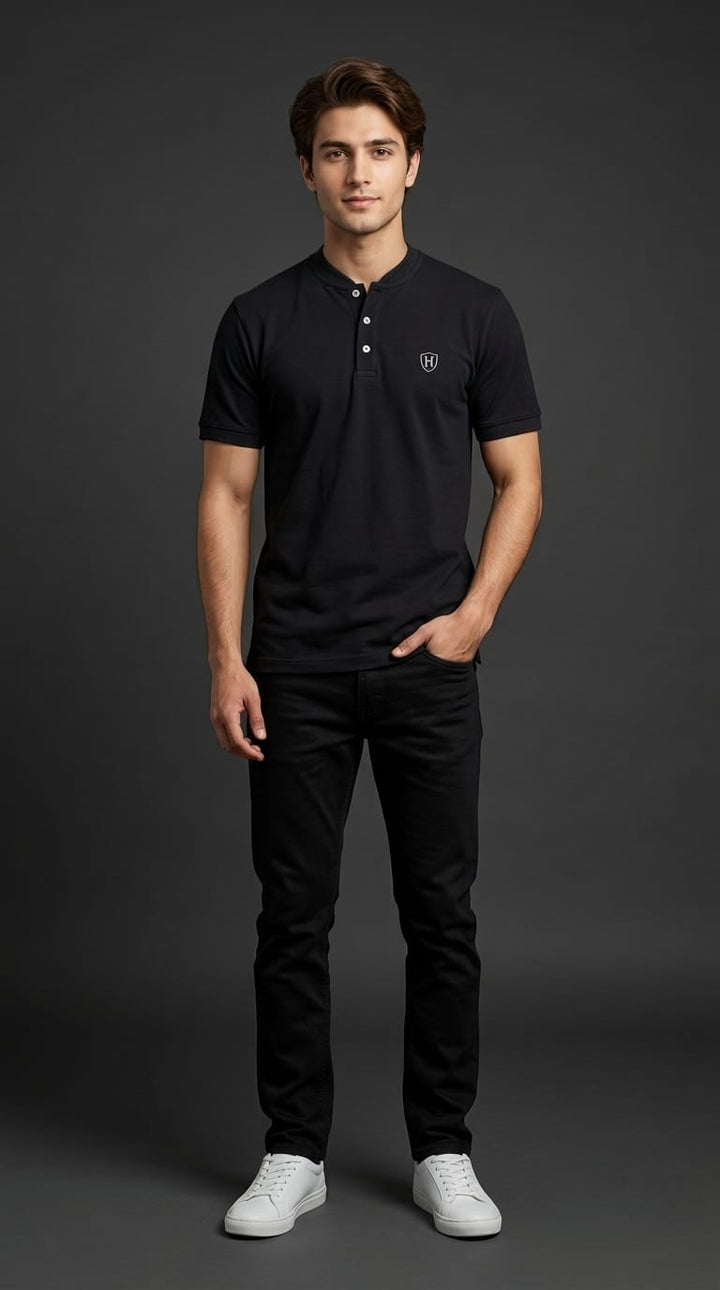 Black Henley Polo