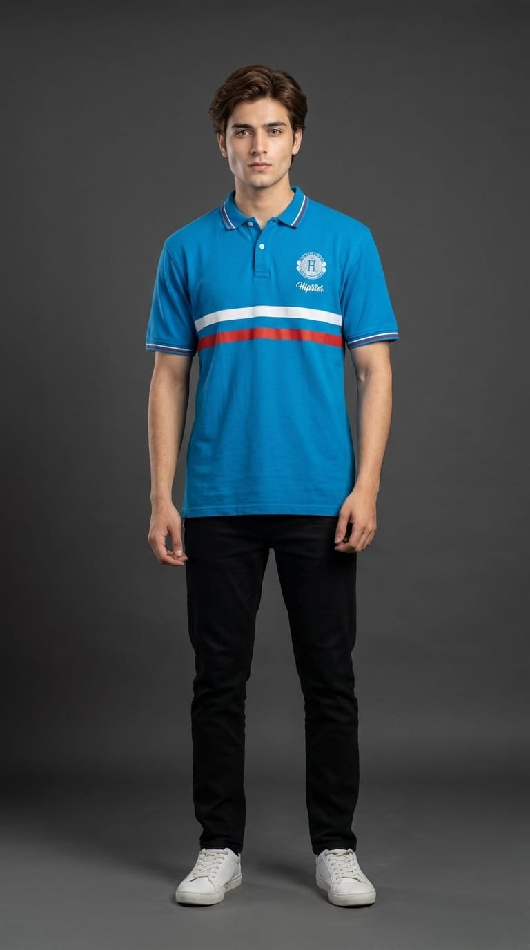 Royal Blue Striped Polo