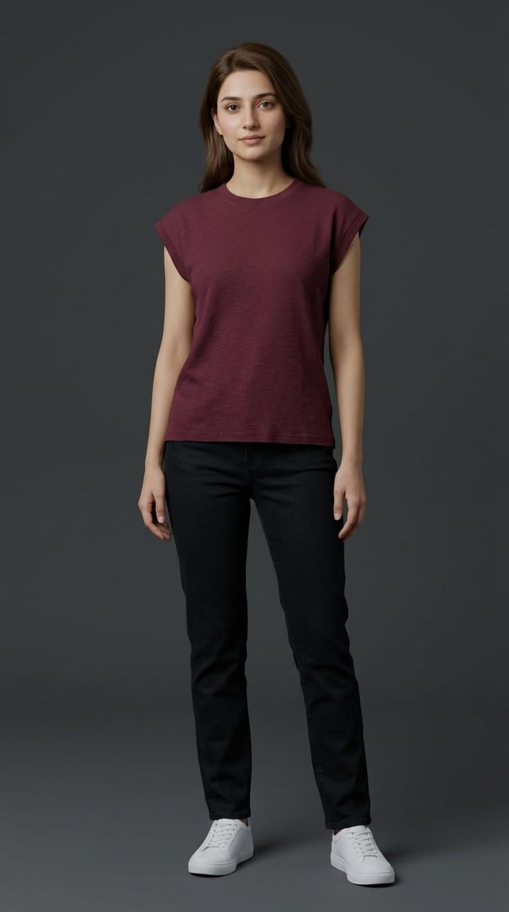 Women’s Maroon Textured Tank Top