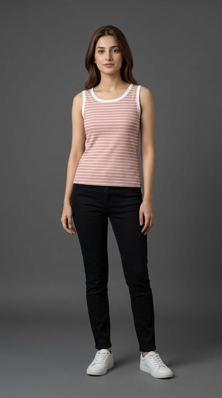 Women’s Pink Striped Ribbed Top
