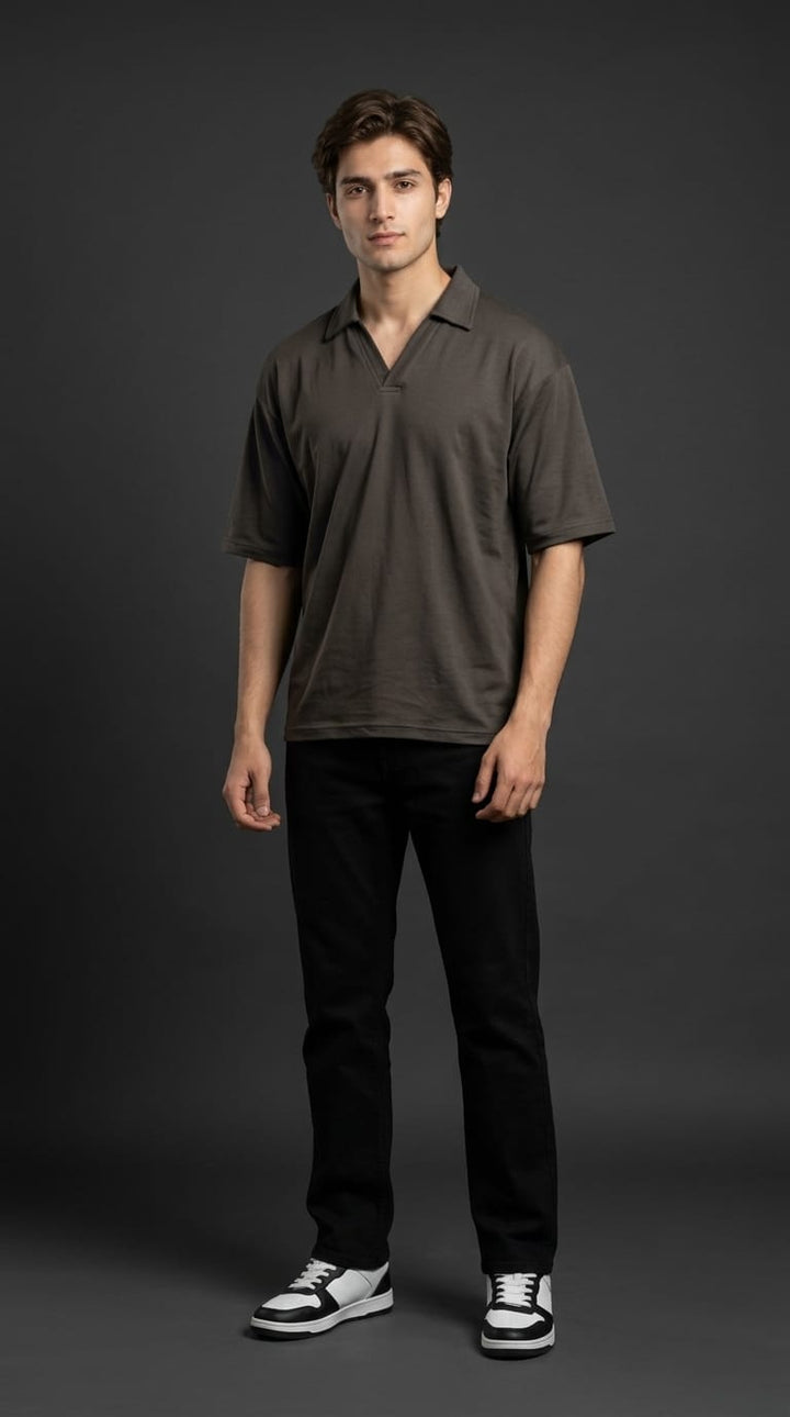 Charcoal Open Collar Tee