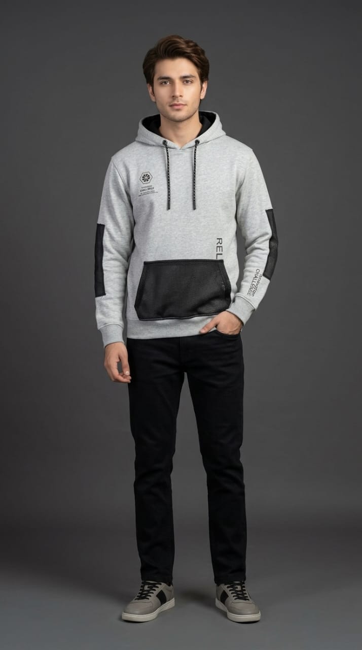 Grey Black Panel Hoodie