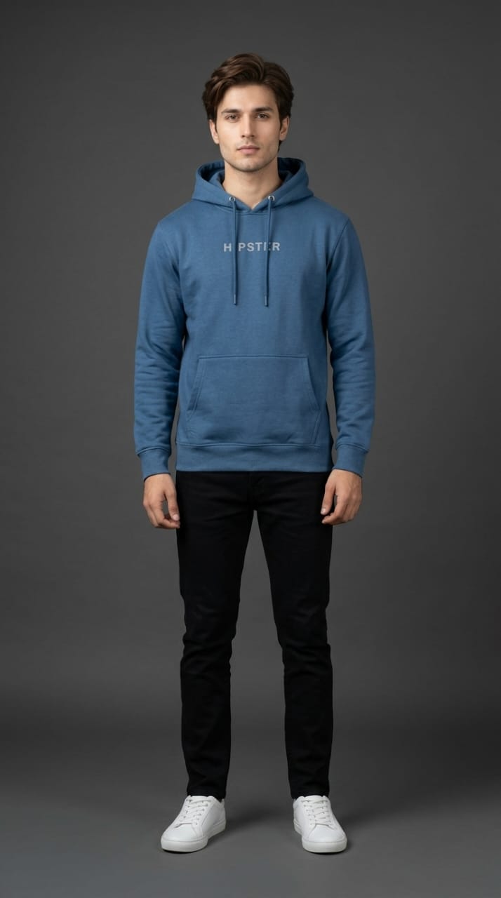 Blue Hipster Print Hoodie