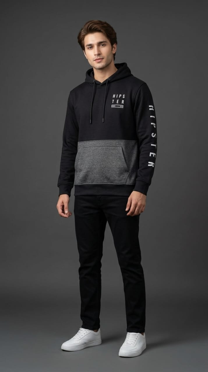 Black Grey Color Block Hoodie