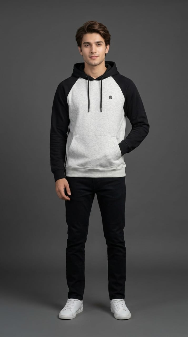 White Black Raglan Hoodie