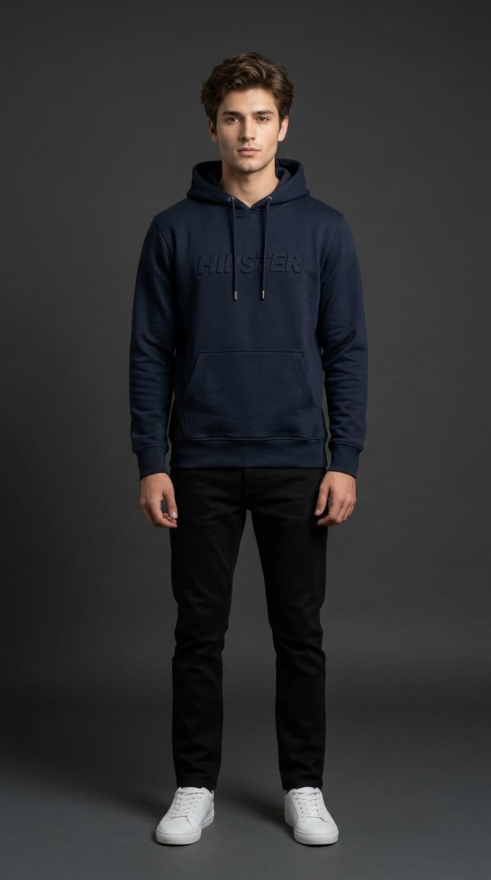 Navy Hipster Embossed Hoodie