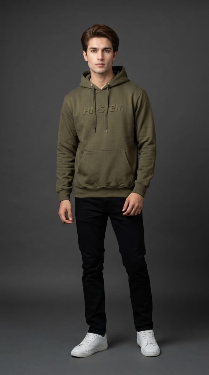 Olive Hipster Embossed Hoodie