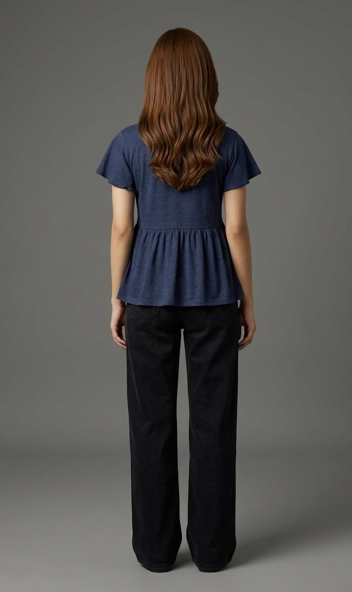 Navy Peplum Top