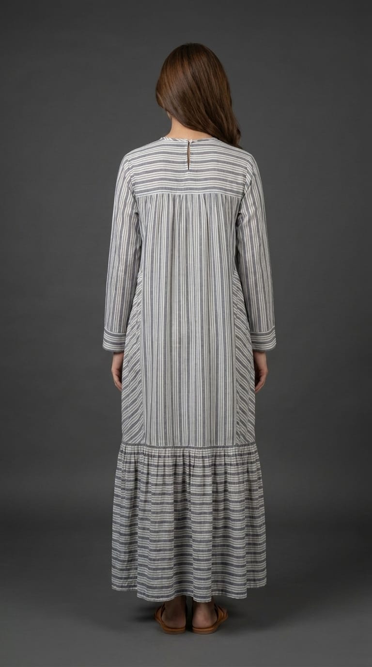 Grey &amp; White Striped Maxi
