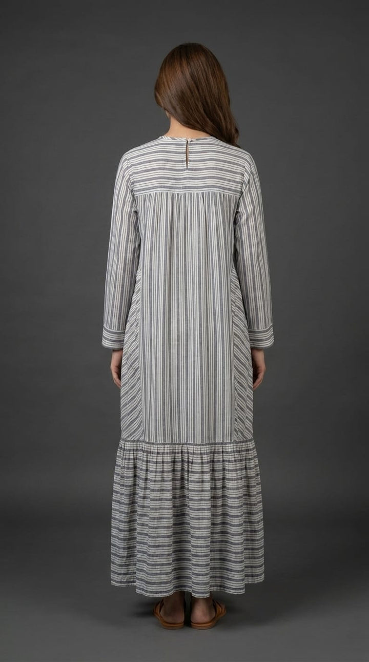 Grey &amp; White Striped Maxi