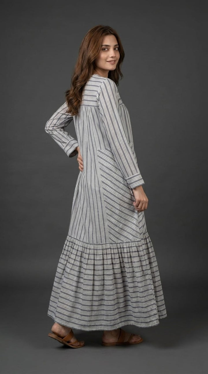 Grey &amp; White Striped Maxi