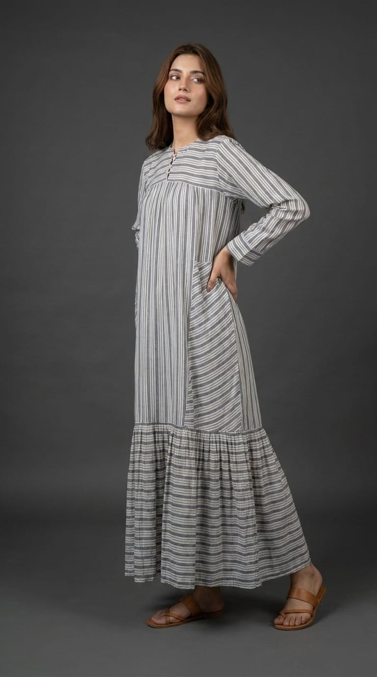 Grey &amp; White Striped Maxi