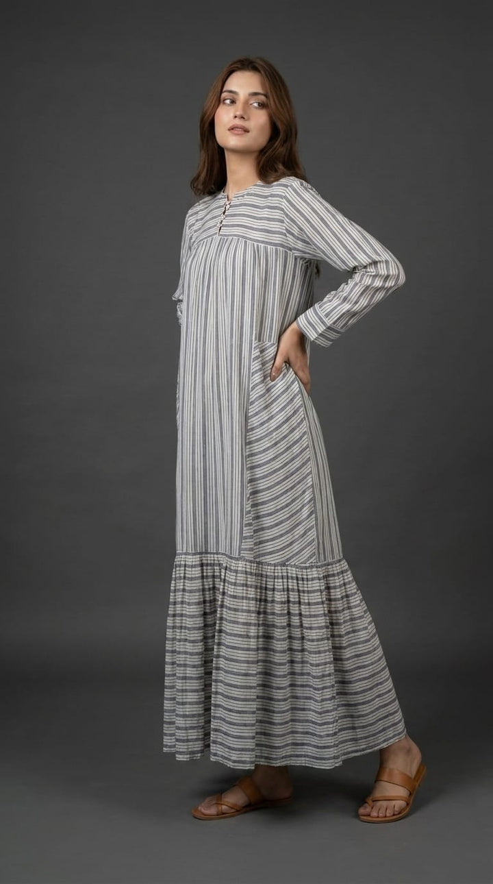 Grey &amp; White Striped Maxi