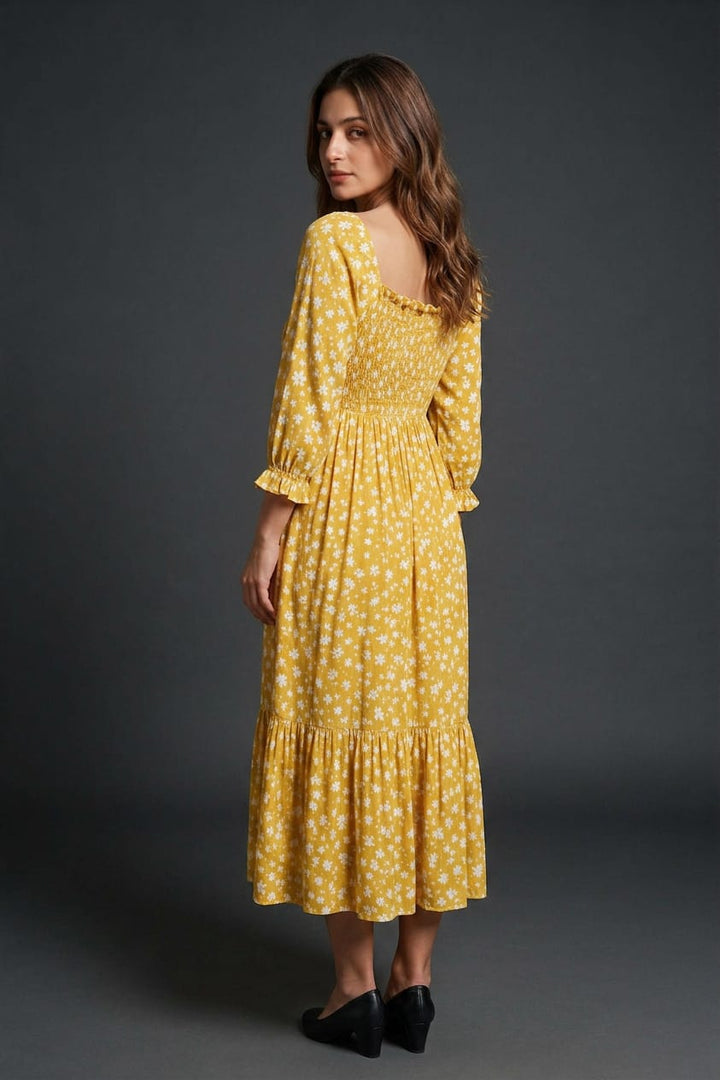 Yellow Floral Smocked Maxi