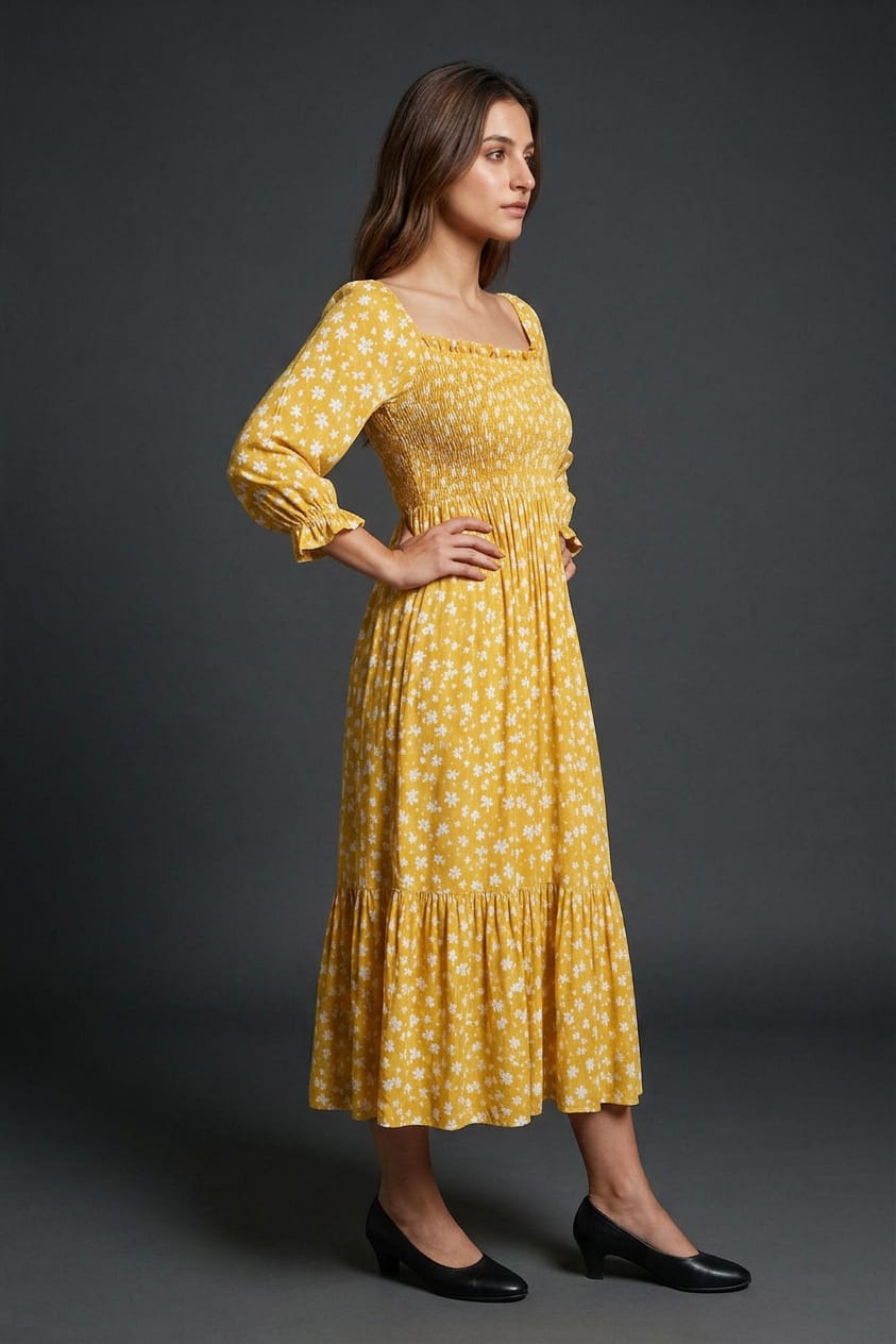 Yellow Floral Smocked Maxi