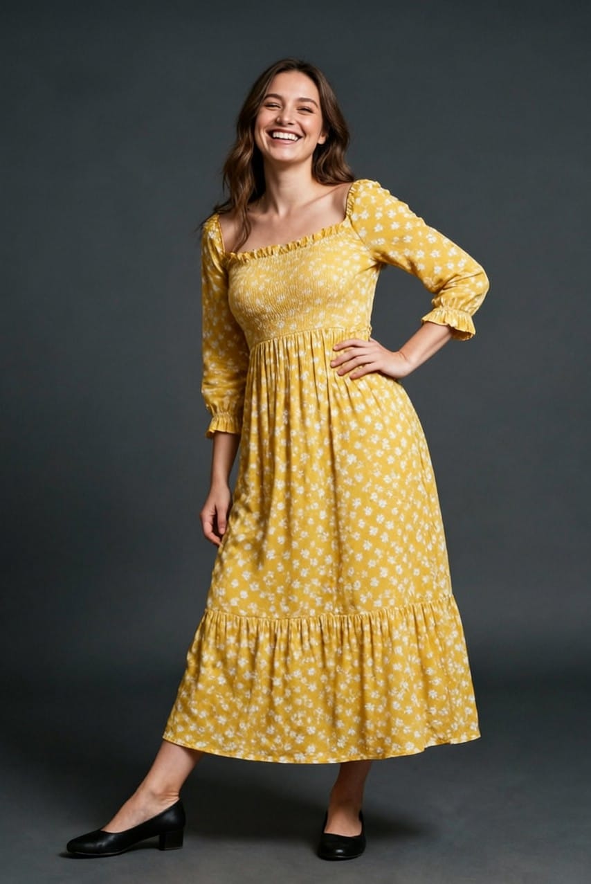 Yellow Floral Smocked Maxi