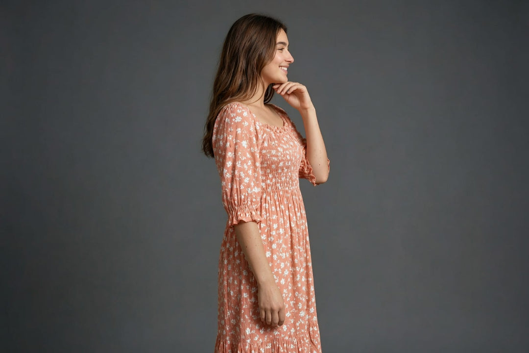 Pink Floral Smocked Maxi Dress