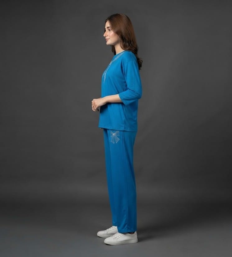 Blue Embroidered Lounge Co-Ord Set