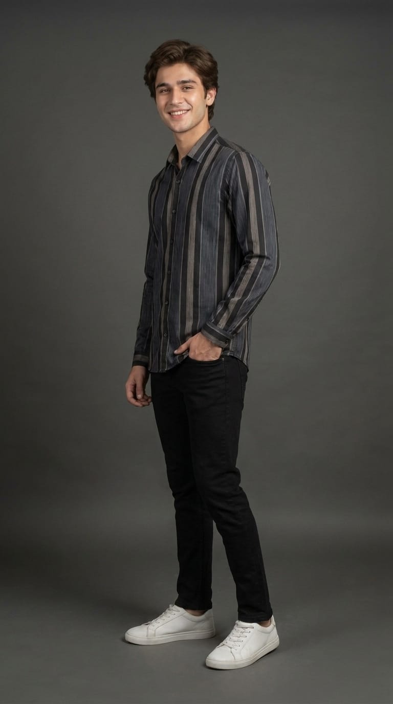 Charcoal Striped Casual Shirt