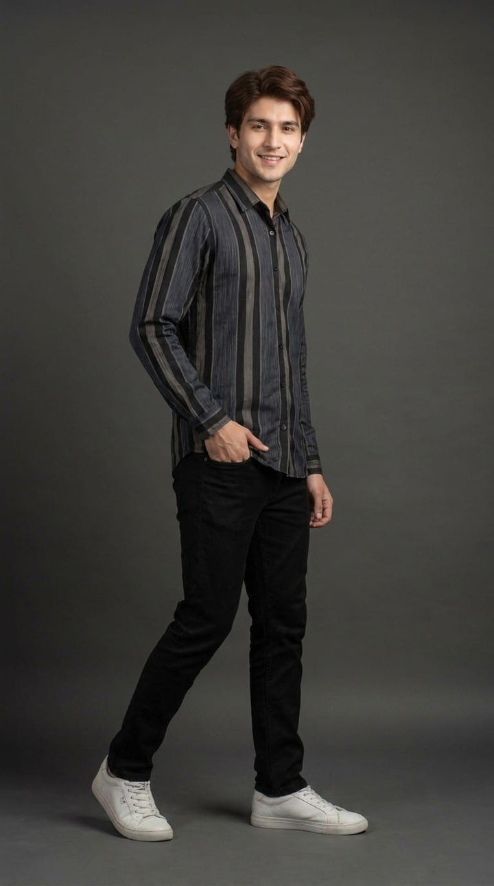 Charcoal Striped Casual Shirt