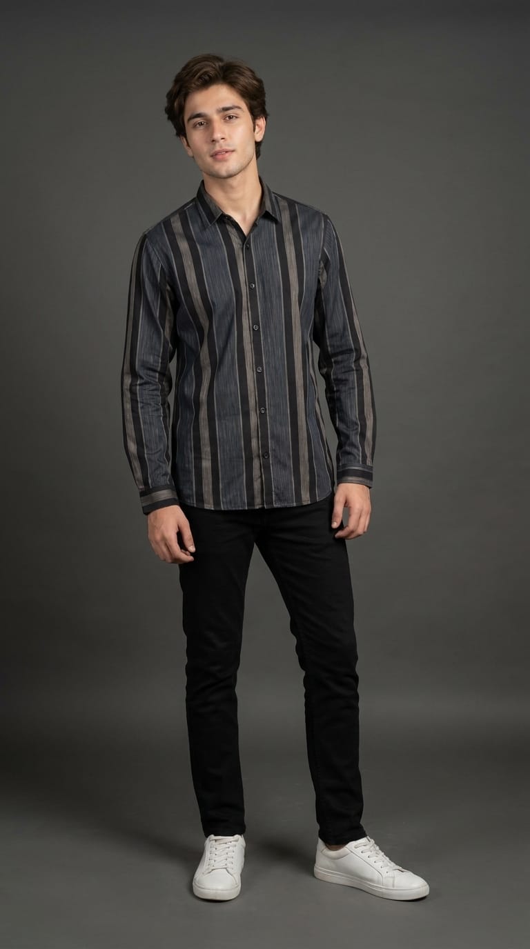 Charcoal Striped Casual Shirt
