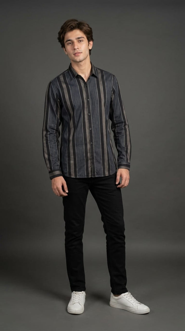 Charcoal Striped Casual Shirt