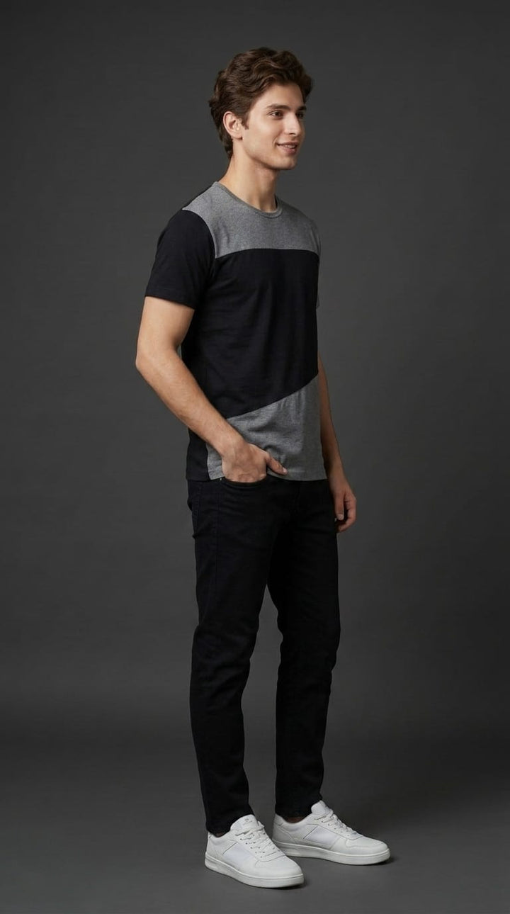Black &amp; Grey Color Block Tee