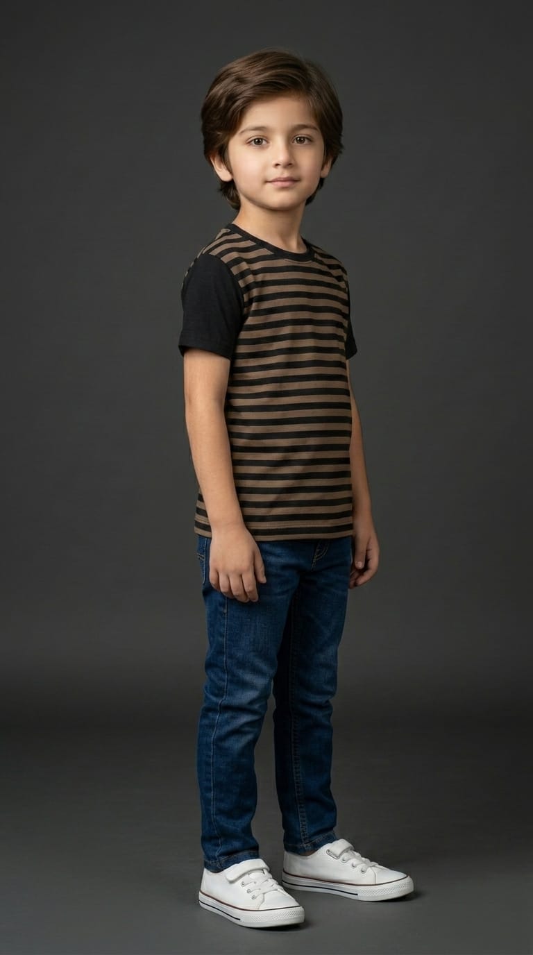 Boys Black &amp; Brown Striped Tee
