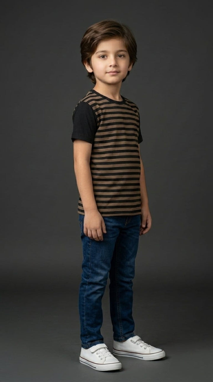 Boys Black &amp; Brown Striped Tee