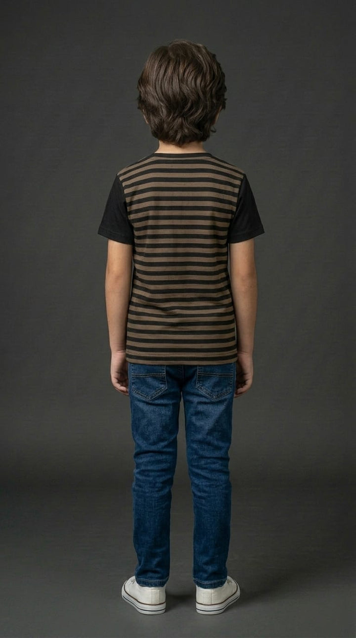 Boys Black &amp; Brown Striped Tee