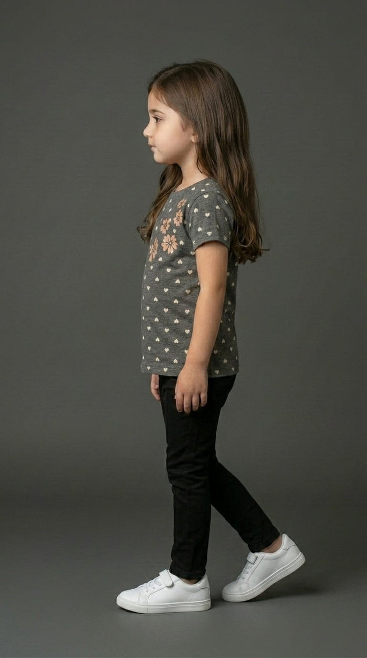 Girls Flower Print Grey