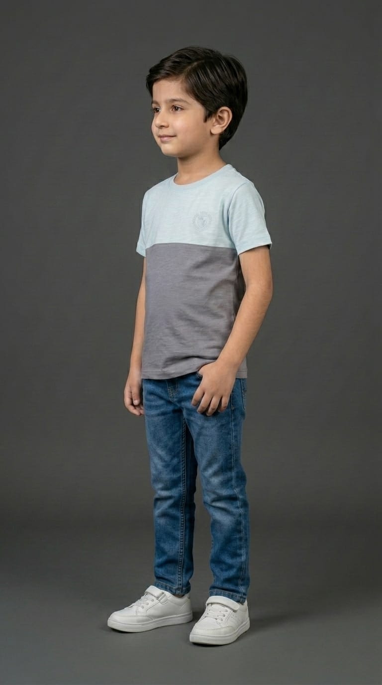 Boys Sky Blue &amp; Grey Color Block Tee