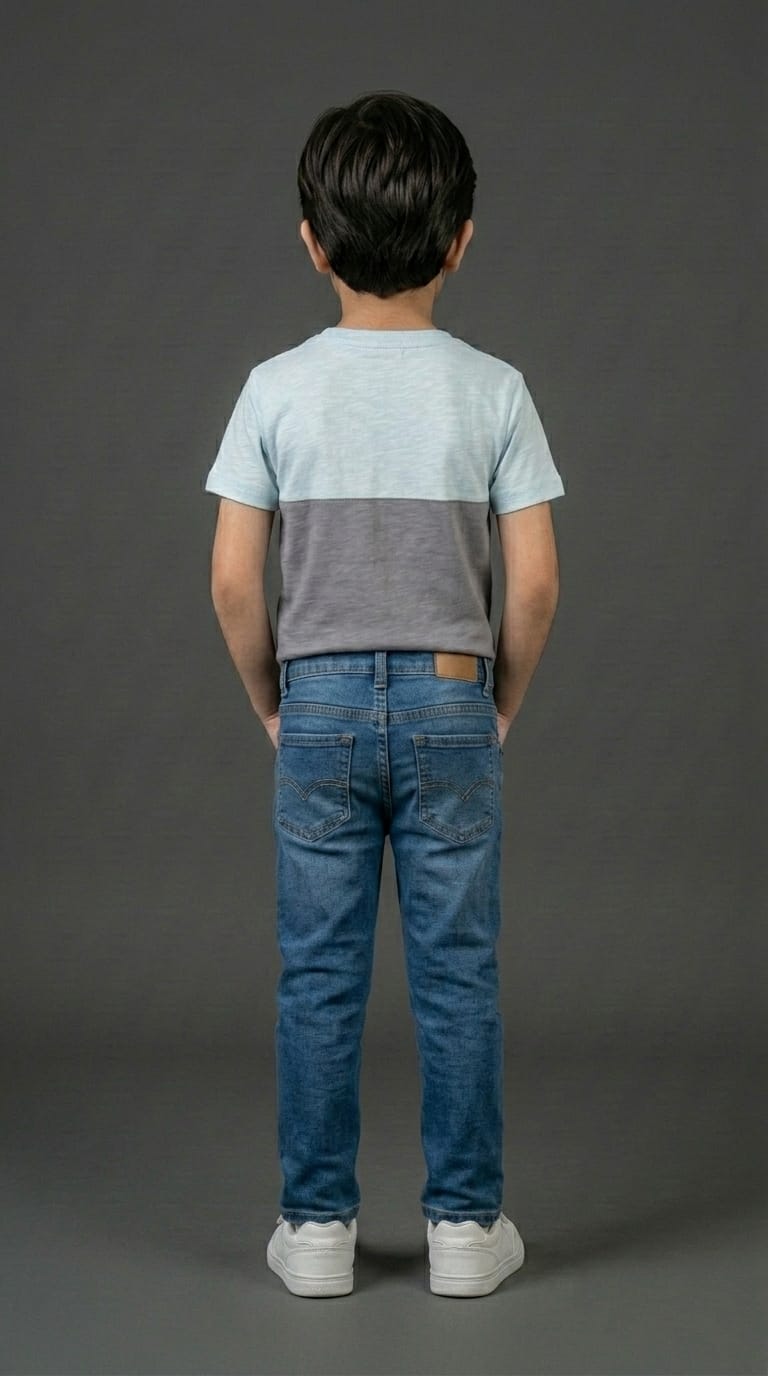 Boys Sky Blue &amp; Grey Color Block Tee
