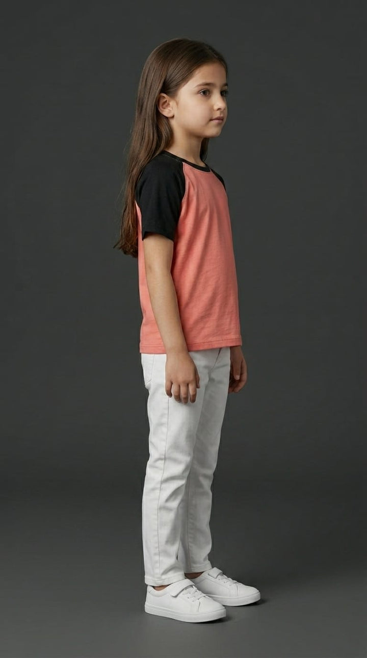 Girls Pink &amp; Black Raglan Tee