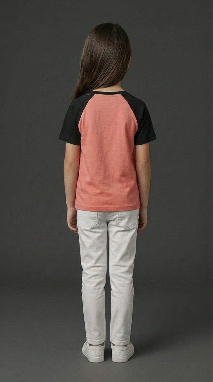 Girls Pink &amp; Black Raglan Tee